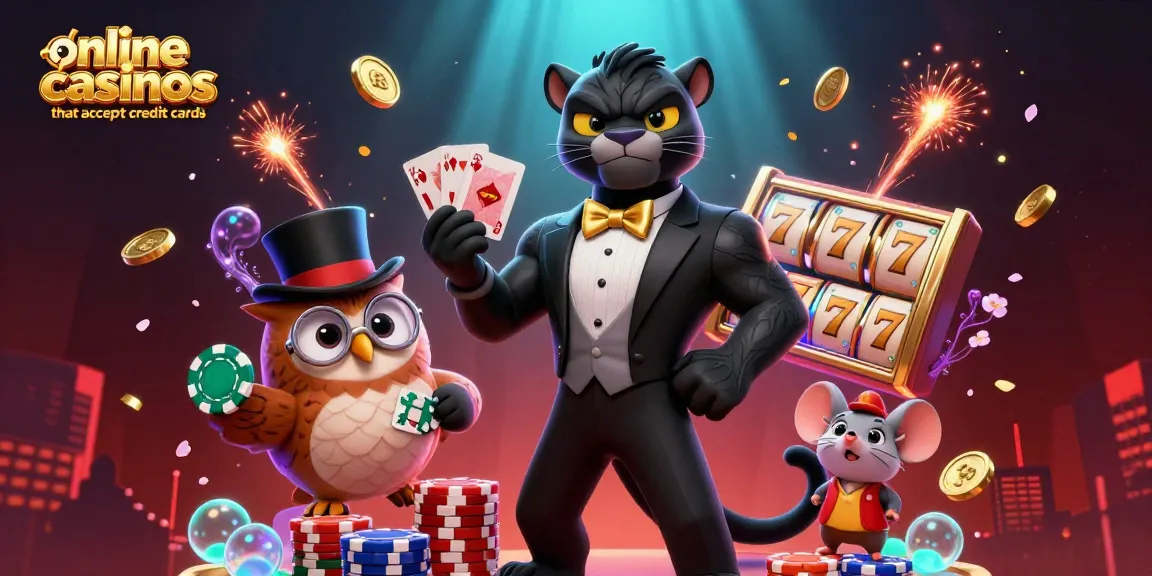 Experience the thrill at online casinos that accept credit cards with stylish casino characters and vibrant gambling elements.