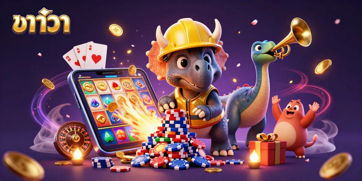 บาคาร่า action scene with vibrant characters celebrating a big win at a casino-themed backdrop.