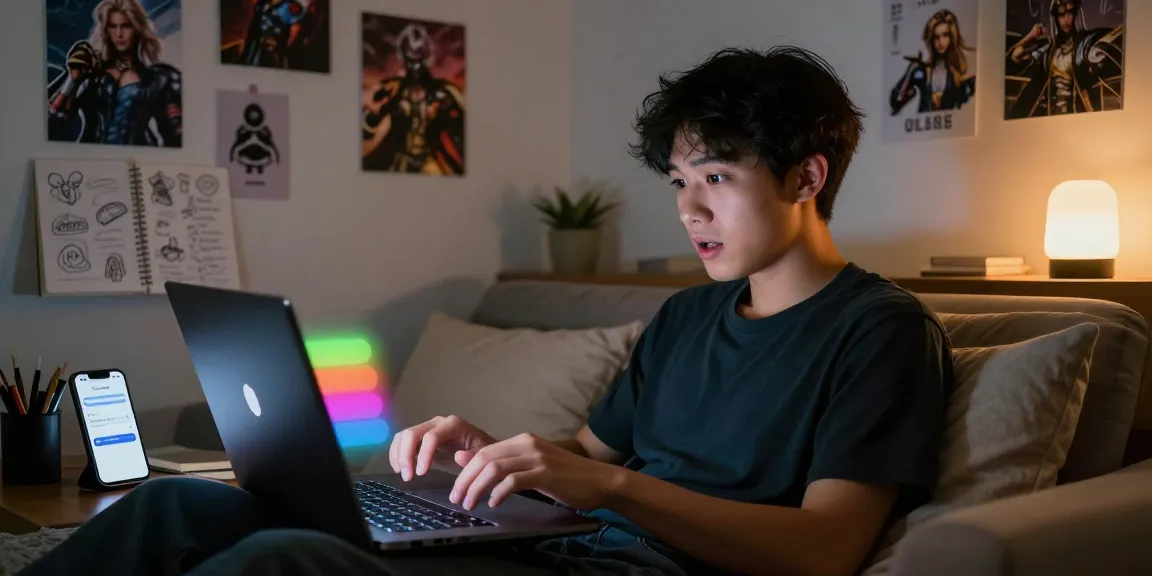 Engaging in NSFW AI chat on a laptop in a cozy room, highlighting immersive digital interaction.