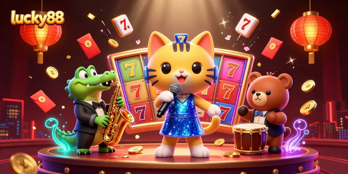 Spin the luck with lucky88, featuring a vibrant scene of casino fun and winnings.