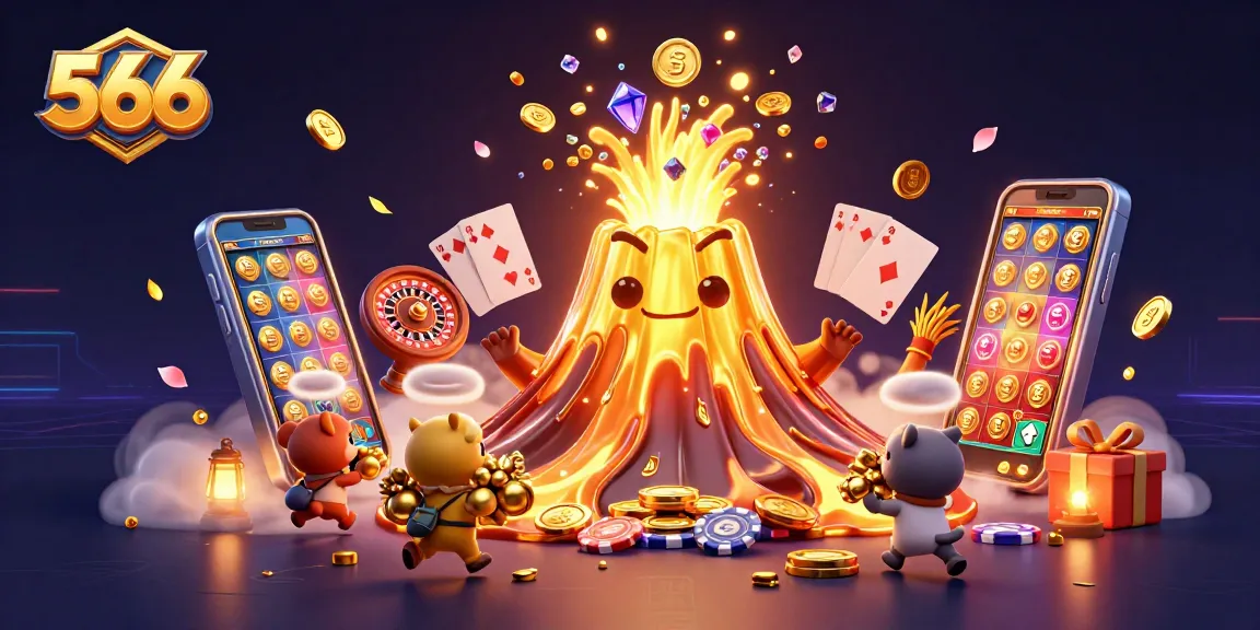 Engage with exciting games at 566 with a vibrant casino scene bursting with treasure.