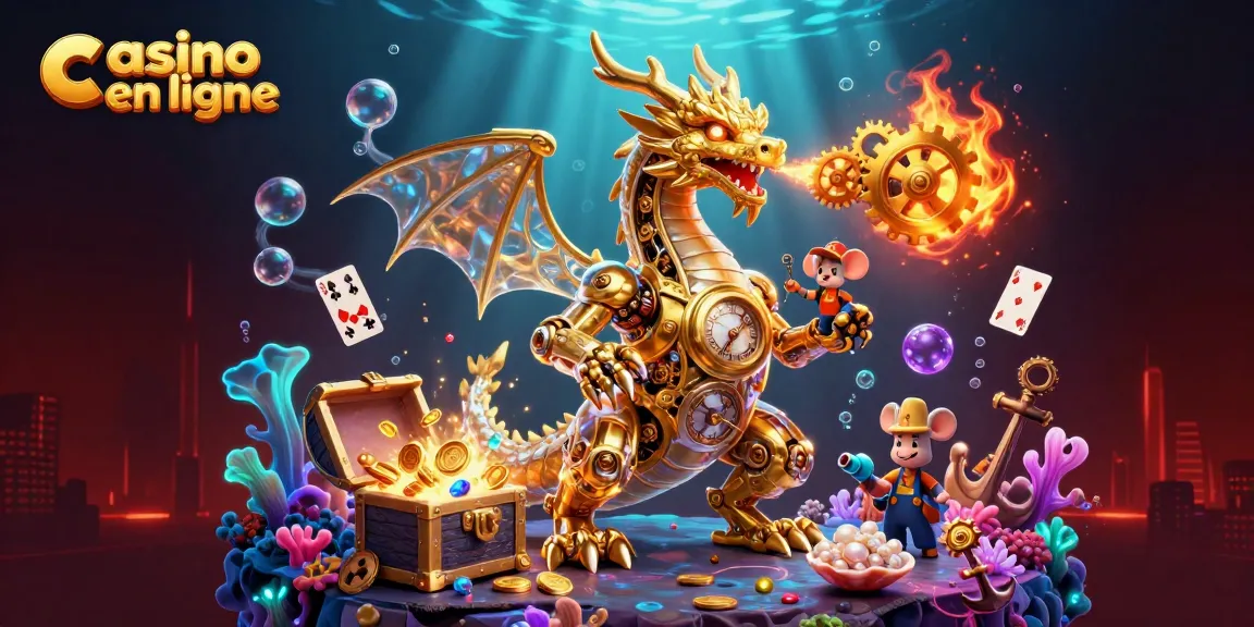 Des jeux de casino en ligne captivants mêlant un dragon d'or mécanique et des éléments sous-marins.