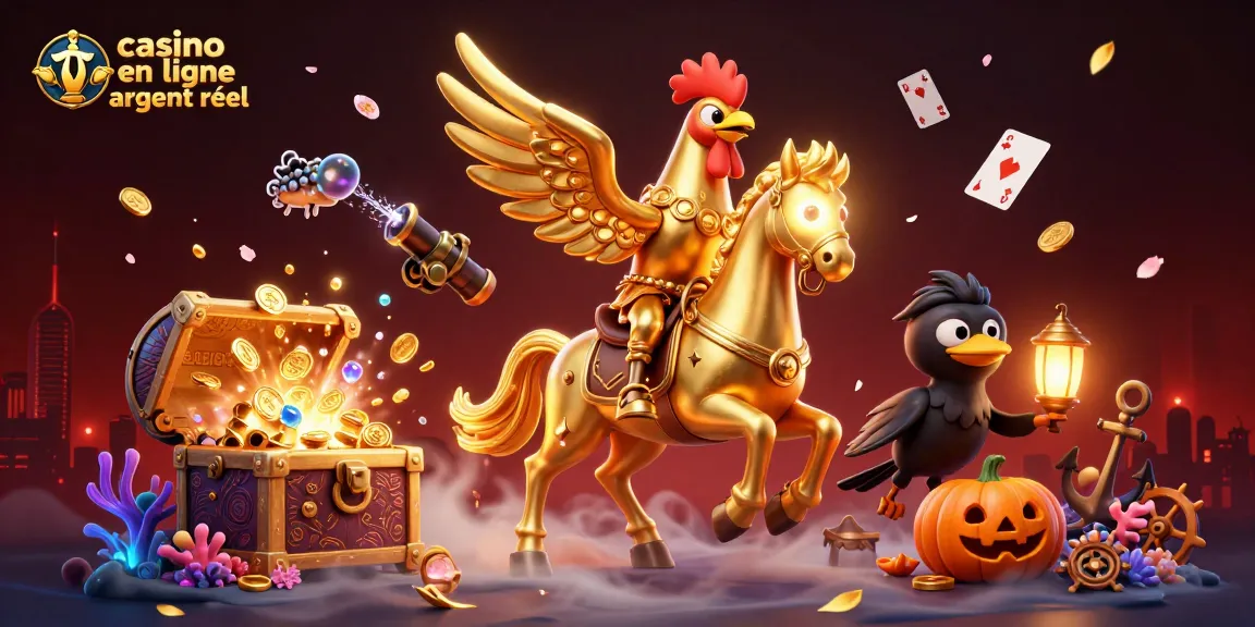Pariez au casino en ligne argent réel avec des éléments de jeu captivants et une illustration vibrante.