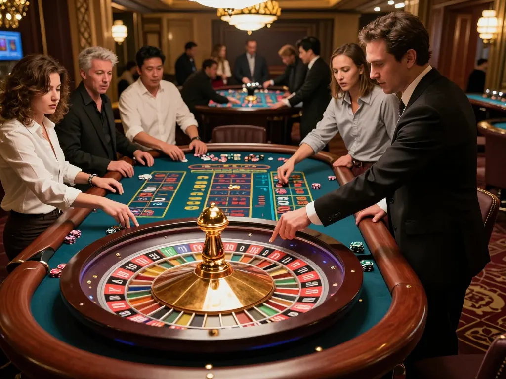Experience the excitement at G28's roulette table with players betting in a vibrant casino setting