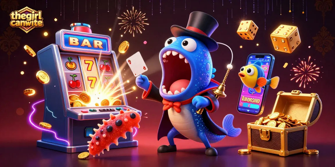 Thegirlcanwrite showcases a vibrant casino scene featuring a magical eel, anglerfish, and sea cucumber amidst dynamic slot machines and jackpots.