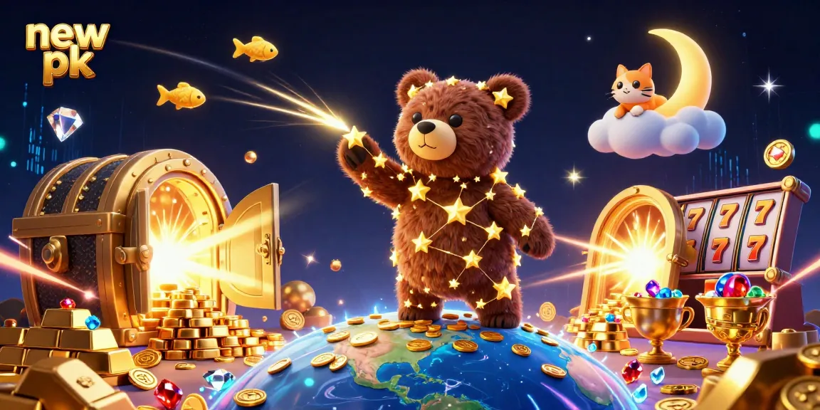 Experience big wins with new pk at a vibrant casino scene bursting with treasures and animated characters