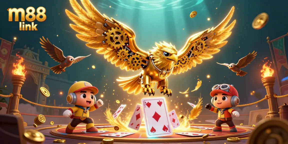 Experience thrilling wins with the m88 link as cartoon characters engage in vibrant casino action.