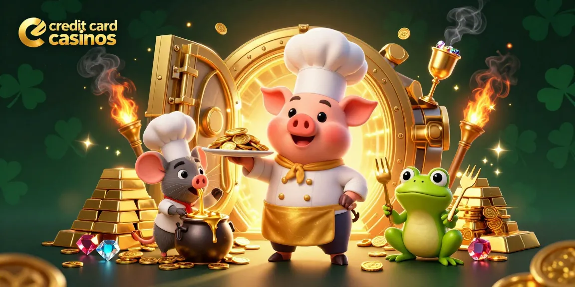 Experience gameplay excitement at credit card casinos with engaging characters and shimmering treasures in a vibrant scene.