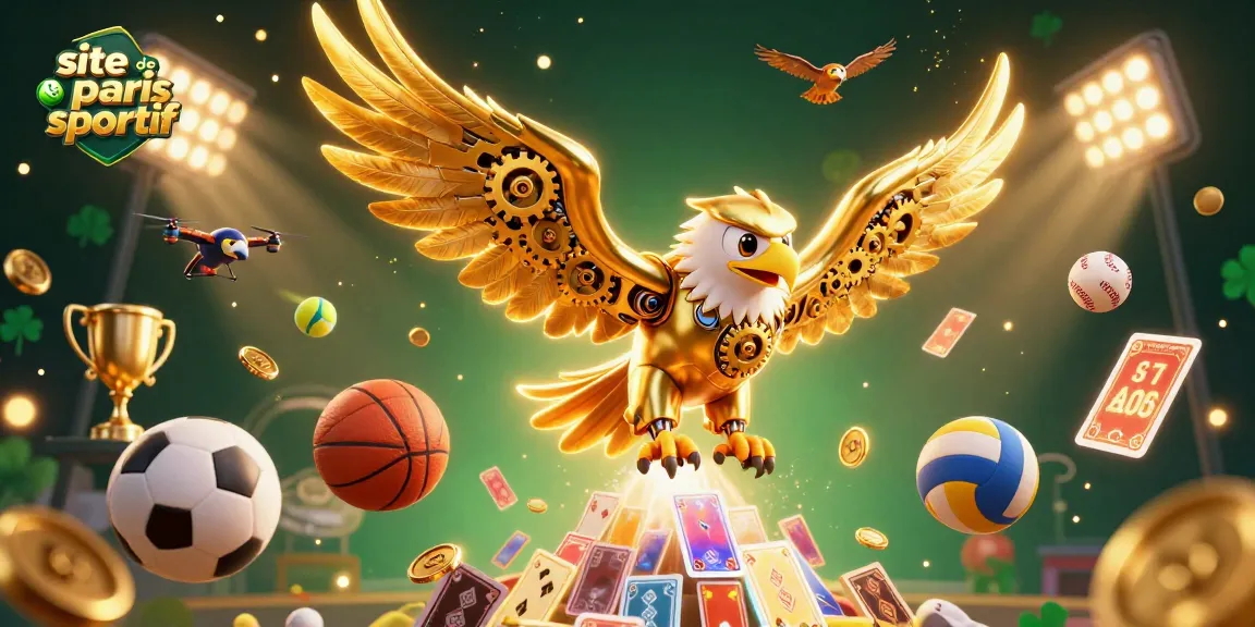 Pariez sur le site de paris sportif avec une illustration dynamique de sportifs et de trophées en 3D.