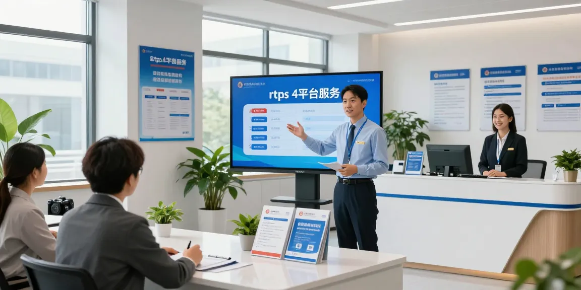 Citizen receiving assistance on the rtps 4 platform for public services in a modern government office.