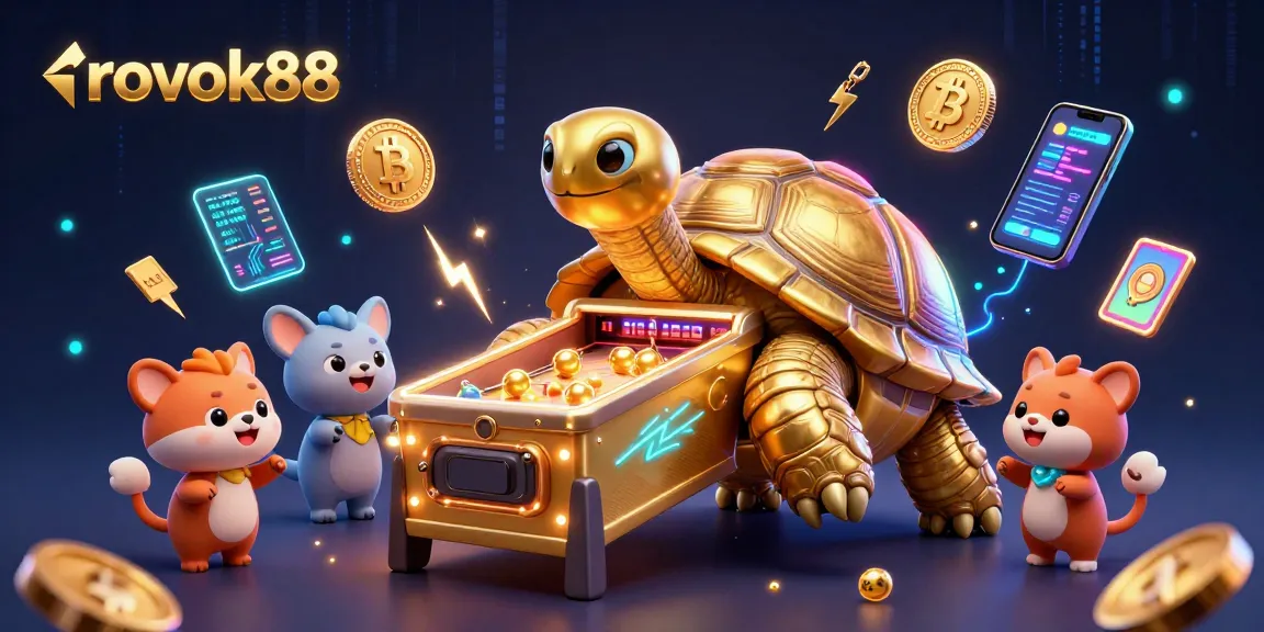 Play exciting games with rokok88 featuring a golden tortoise and crypto elements!