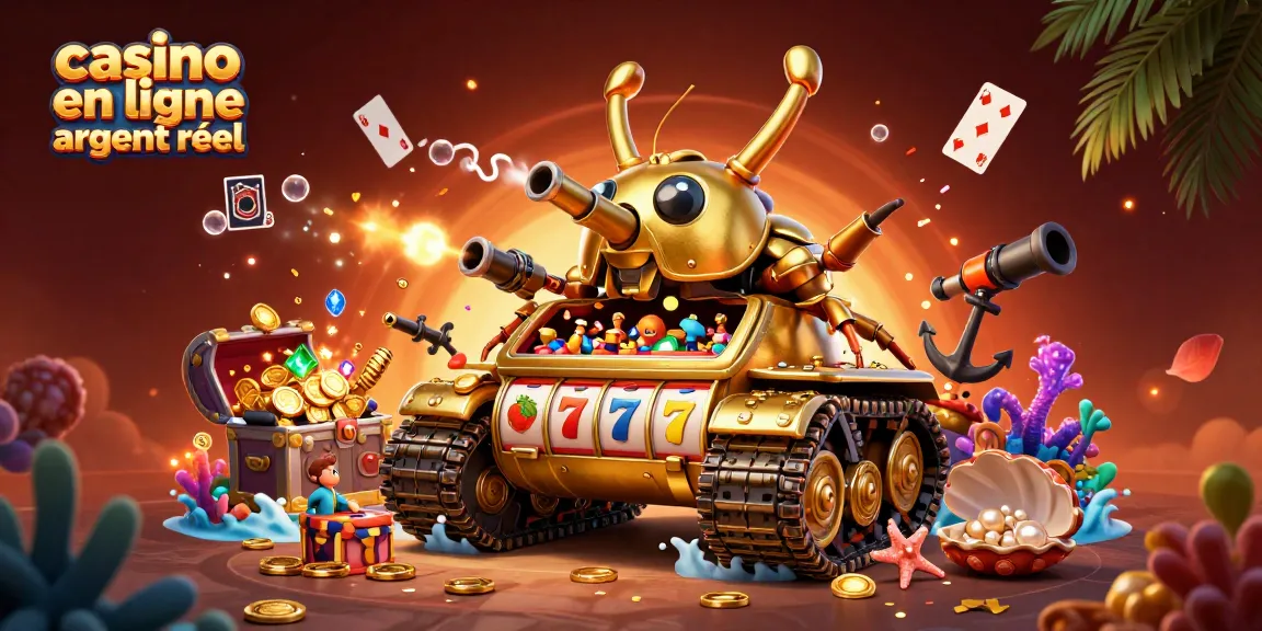 Découvrez un superbe tank en or offrant un casino miniature, promouvant casino en ligne argent réel.