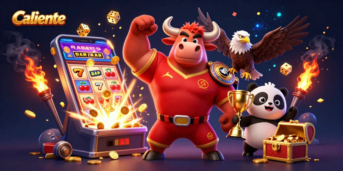 Experience the excitement of Caliente with dynamic characters celebrating a big win in a vibrant casino scene.
