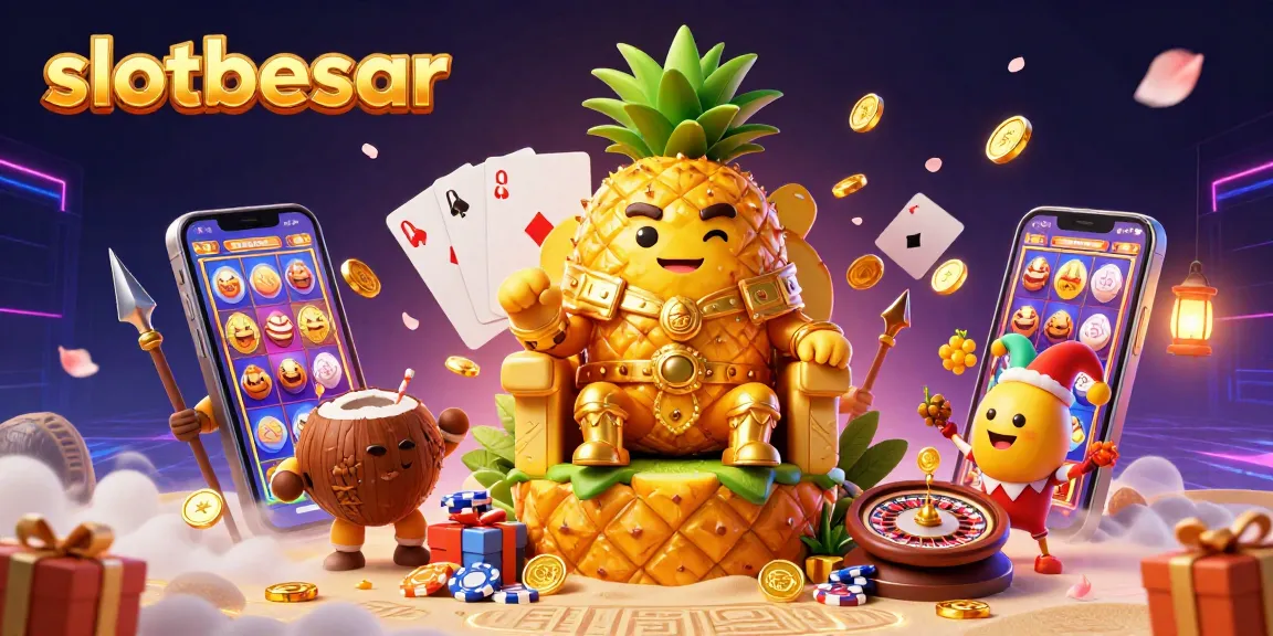 Experience stunning slot games with slotbesar's golden pineapple king and luxurious beach casino elements.