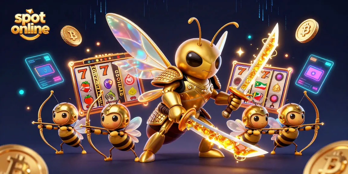 Spin to win with slot online: a vibrant scene of a golden hornet samurai amid jackpot elements.