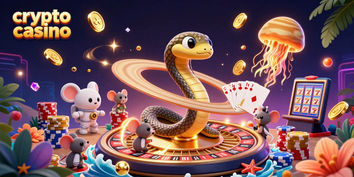 Découvrez les atouts des casinos crypto avec des astronautes pariant autour d'un serpent serpentant Saturne.