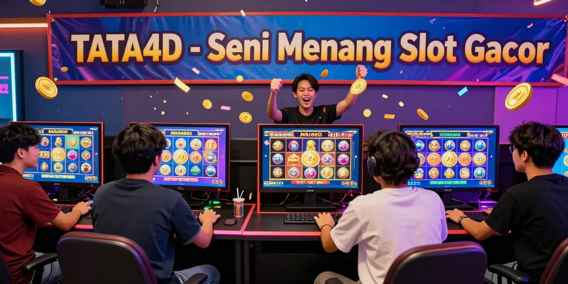 TATA4D slot gacor dalam suasana permainan online yang meriah, pemain merayakan kemenangan di meja permainan