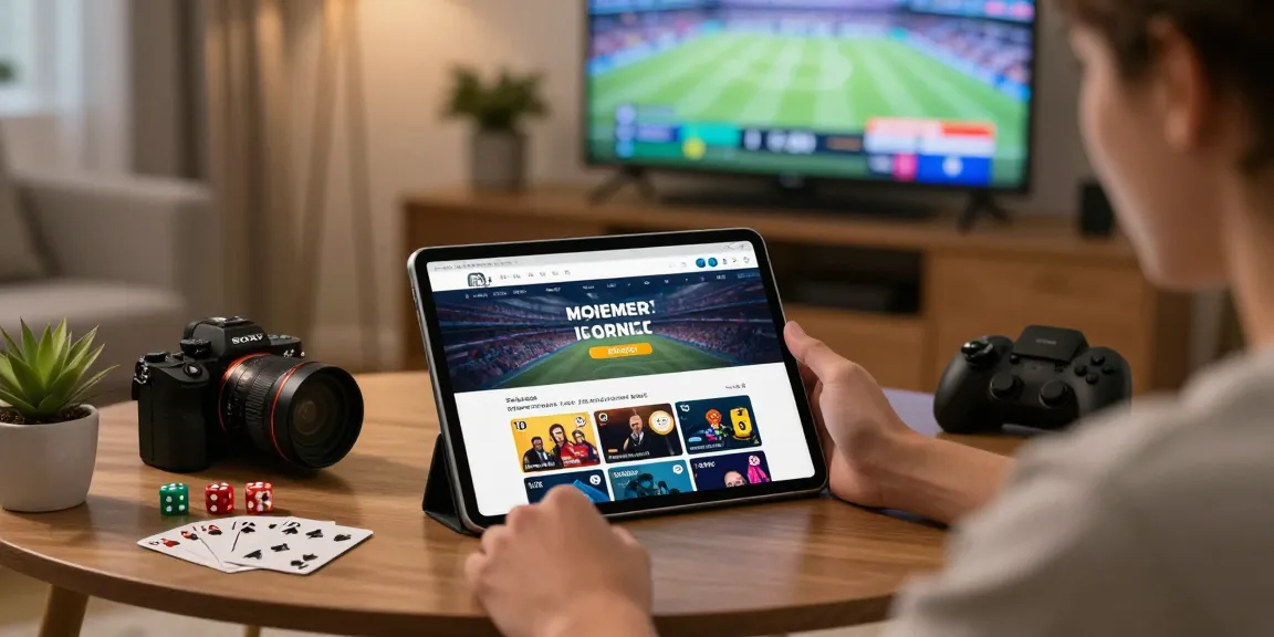 Pengguna menikmati layanan ratutogel di tablet dengan suasana santai di ruang tamu.