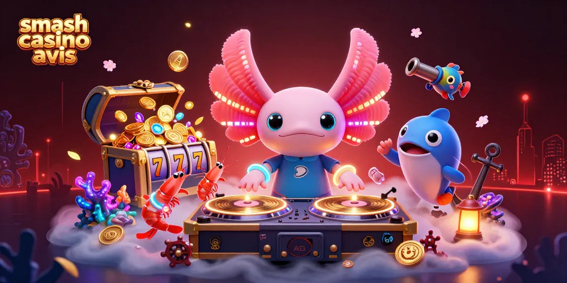 Évaluez smash casino avis avec un DJ axolotl et des éléments de jeu luxueux sous-marins.