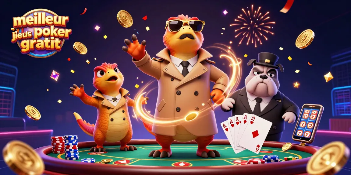 Venez jouer aux meilleurs jeux de poker gratuit avec cette illustration dynamique de raptors et un bouncer dans un casino.