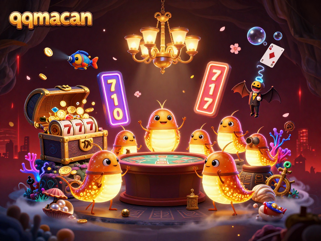 Experience thrilling gameplay at qqmacan with glowworms illuminating a vibrant casino scene.