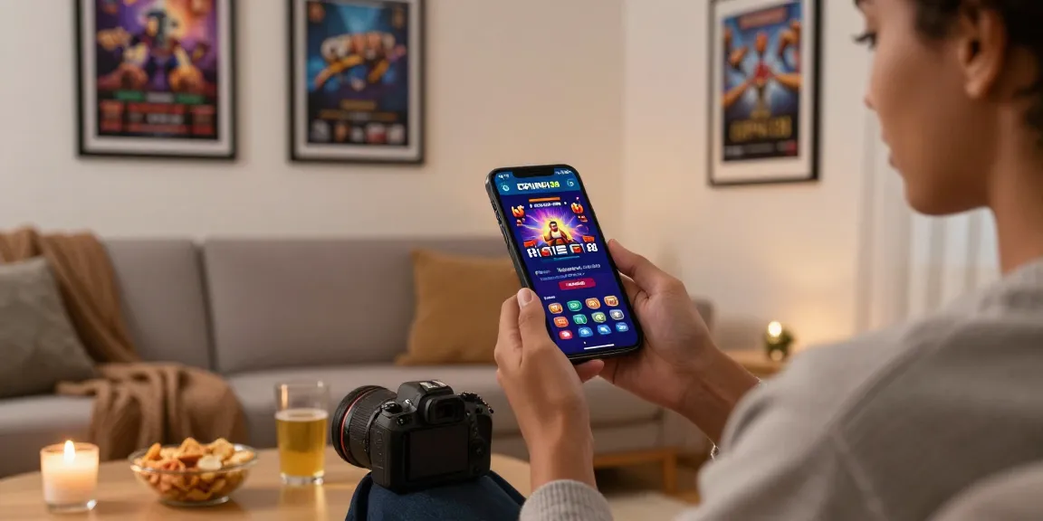 Pengguna bermain dengan aplikasi cipung138 di smartphone dalam suasana santai di ruang tamu modern.