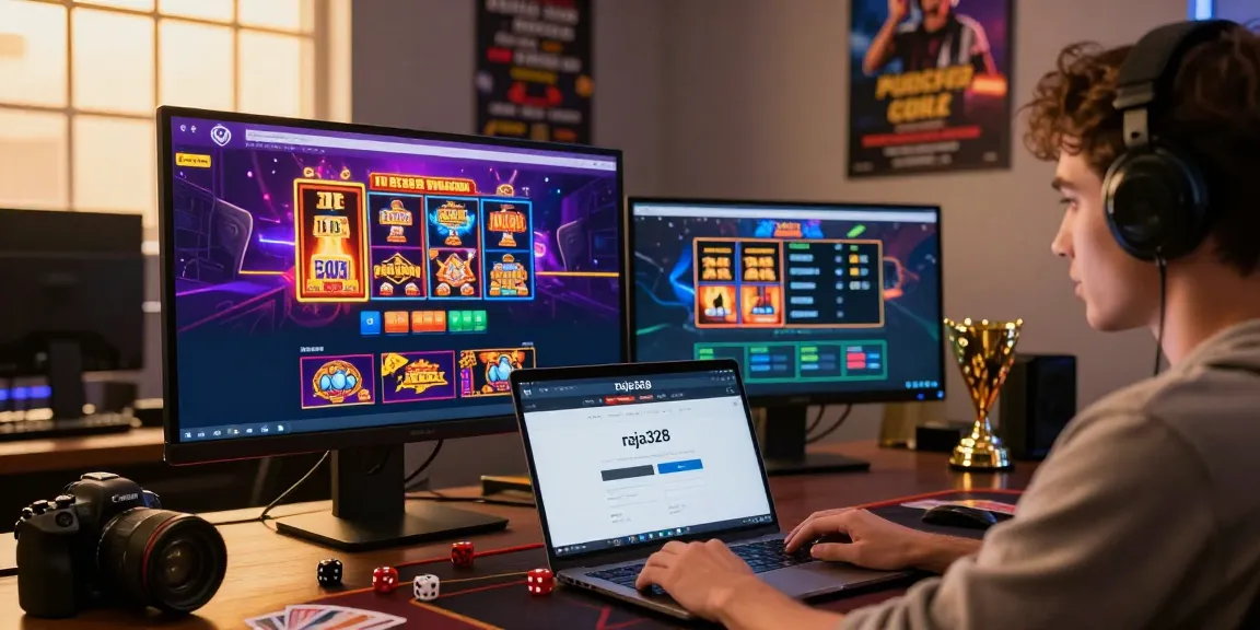 User engaging with raja328 login on gaming platform with vibrant game graphics and exciting atmosphere.