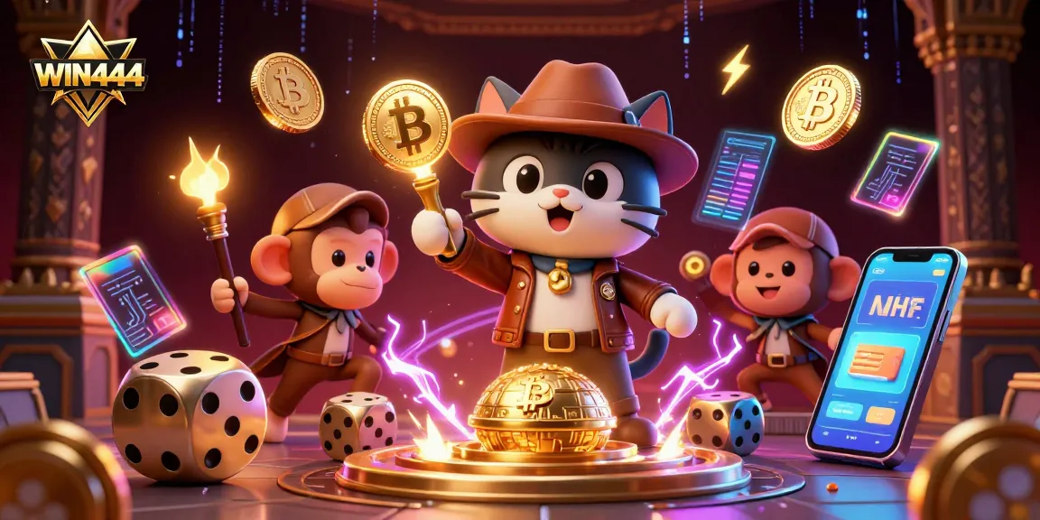 Engage with WIN444's vibrant 3D adventure, where players discover casino treasures amidst crypto elements.