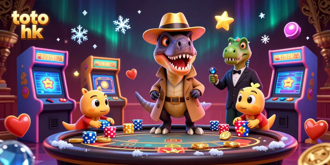 Tangkap momen menang di toto hk dengan ilustrasi kasino 3D kartun yang menampilkan karakter unik dan elemen permainan.