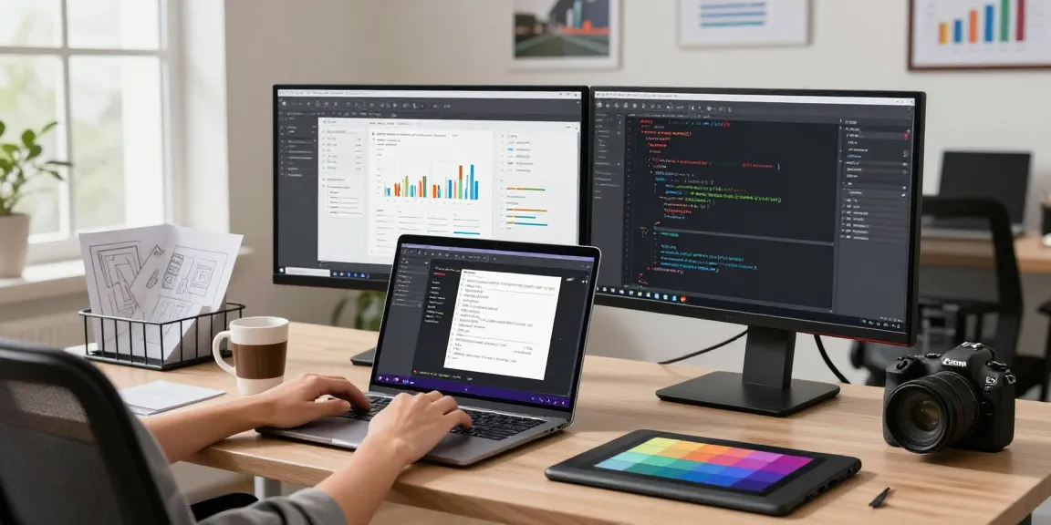 Professional using snipaste官网 to enhance productivity in a modern tech workspace, showcasing dual monitors and design tools.