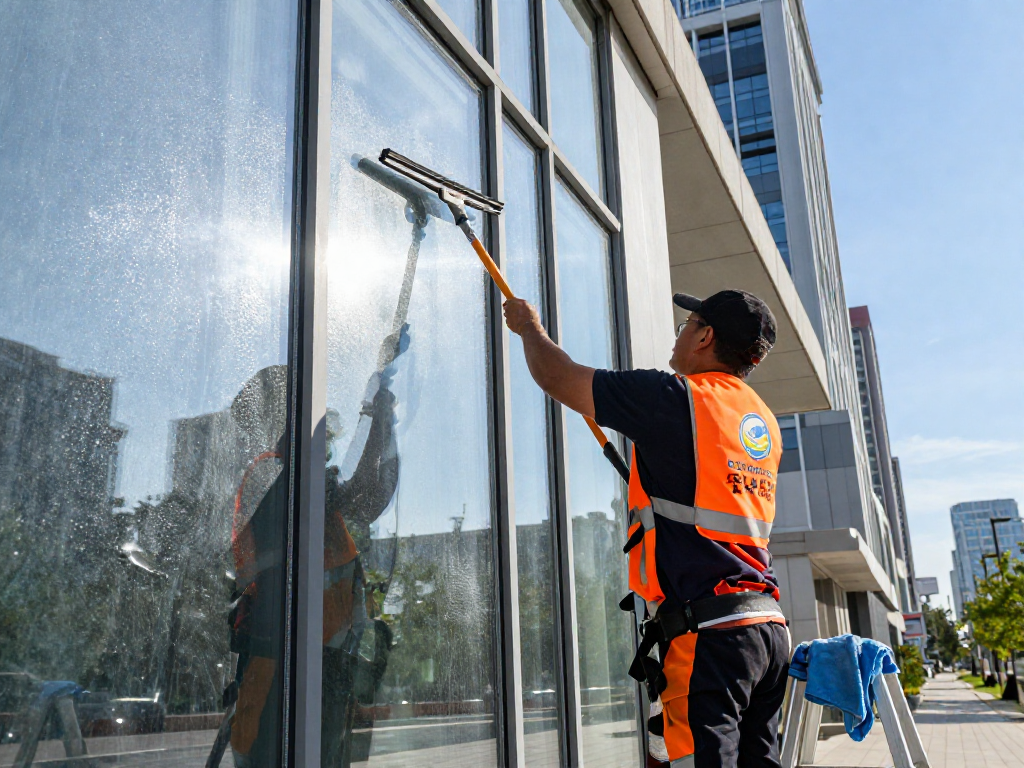 Fensterreinigung Dortmund durch professionelle Reinigungskräfte an einem modernen Gebäude, die für strahlende Klarheit sorgen.