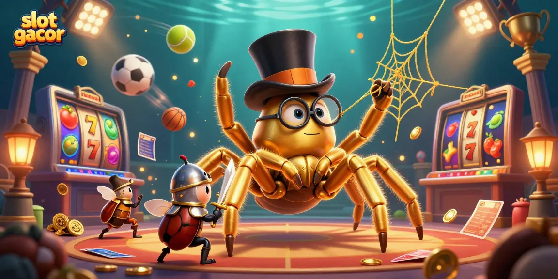 Engage with slot gacor excitement as a golden tarantula weaves a thrilling web of casino wins.