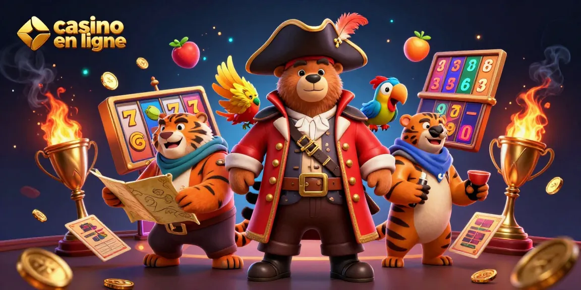 Gagnez des jackpots avec casino en ligne, illustration de pirate et de symboles de jeux
