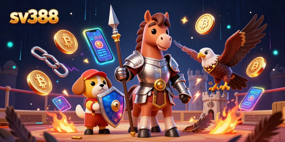 Experience high-stakes action with sv388 in the dynamic cockfighting arena featuring vibrant crypto elements.