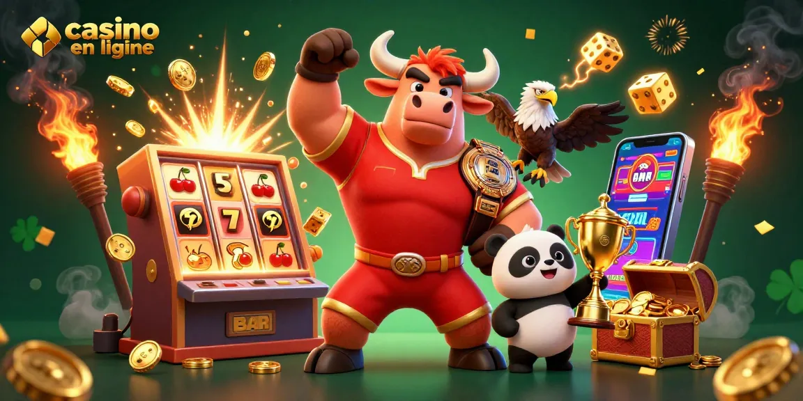 Gagnez avec le casino en ligne : illustrations de personnages animés célébrant une victoire.