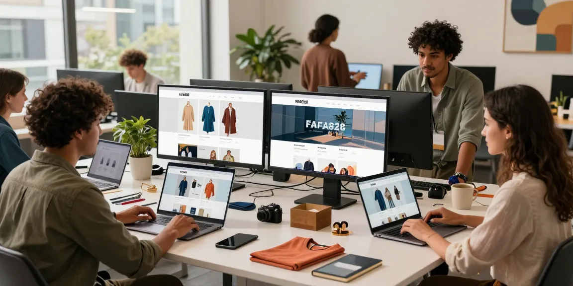 FAFA828 e-commerce team collaborating on innovative website design in a vibrant workspace.