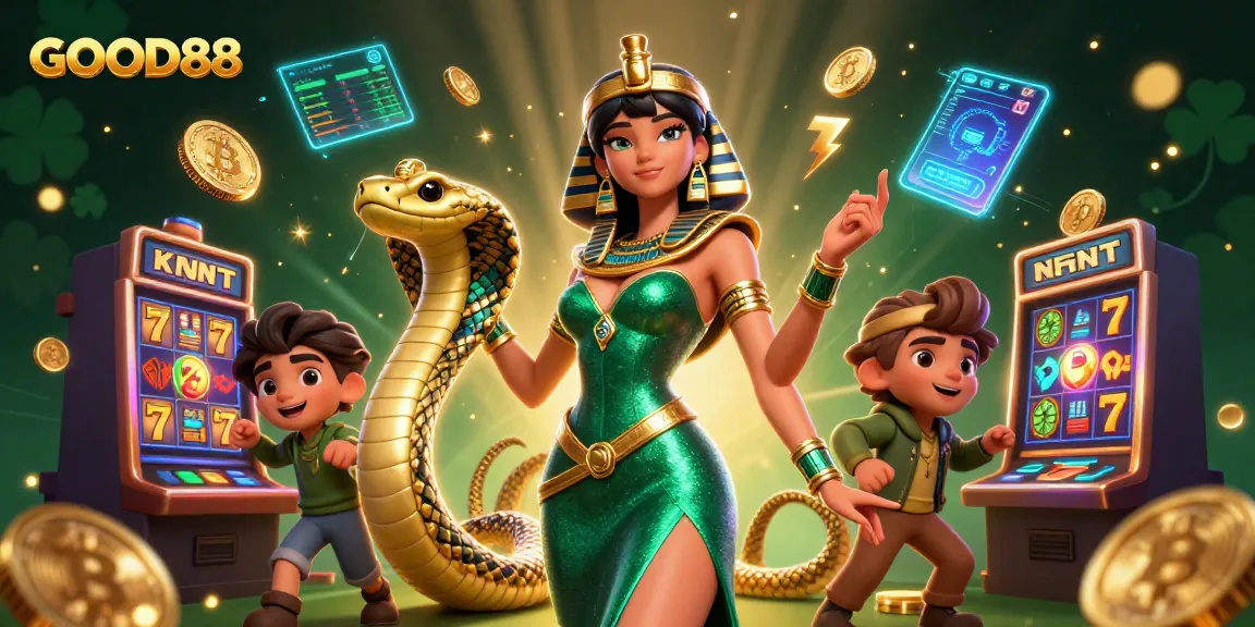 Engage in thrilling slots with GOOD88, featuring vibrant characters and immersive 3D casino elements.
