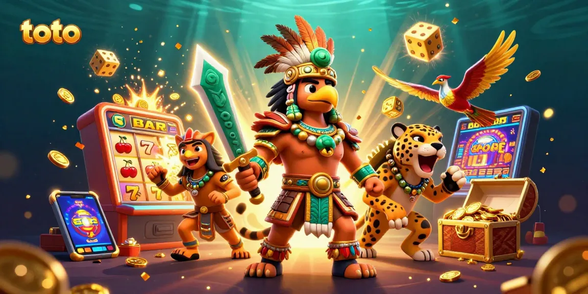 Memenangkan jackpot toto dengan kombinasi simbol slot yang berkilau dan karakter pejuang Aztec yang kuat.