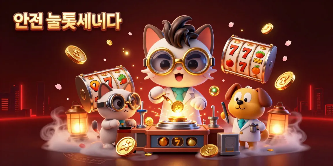 안전 슬롯사이트에서 스릴 넘치는 슬롯 머신 게임을 즐기는 모습이 담긴 일러스트입니다.