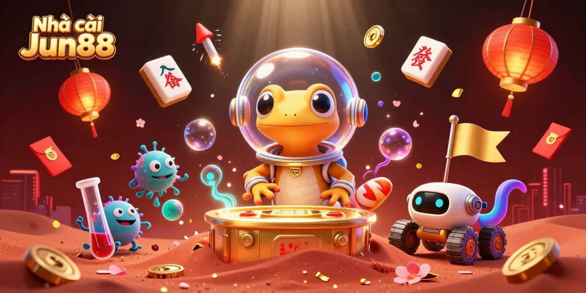 Engage with Nhà cái Jun88 by exploring the thrilling Martian casino adventure in this vibrant illustration.