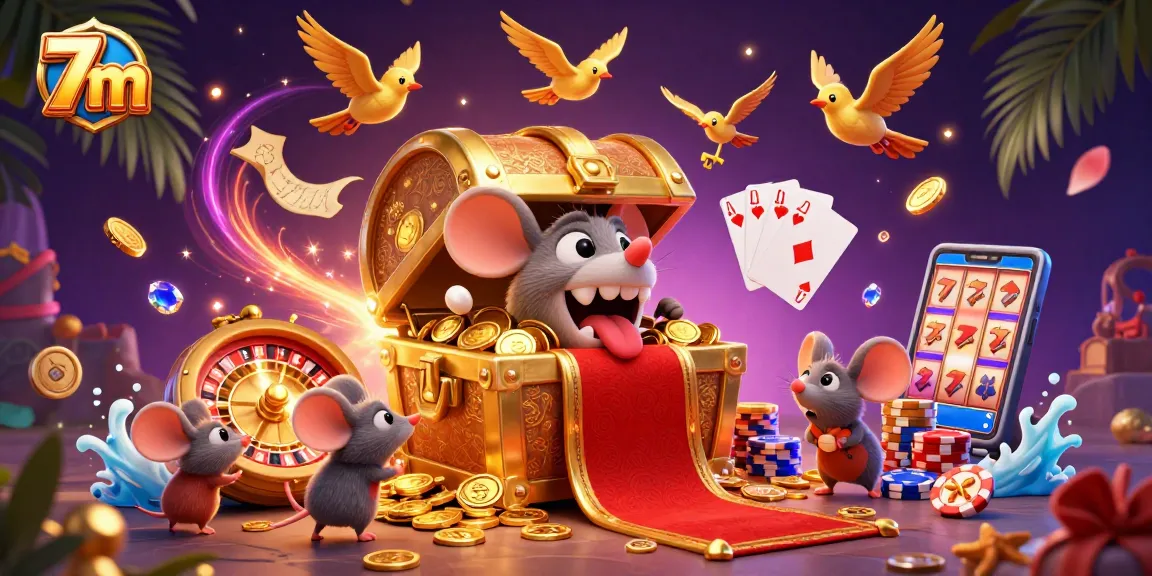 Engage with 7m's thrilling atmosphere, featuring treasure and dynamic casino elements.