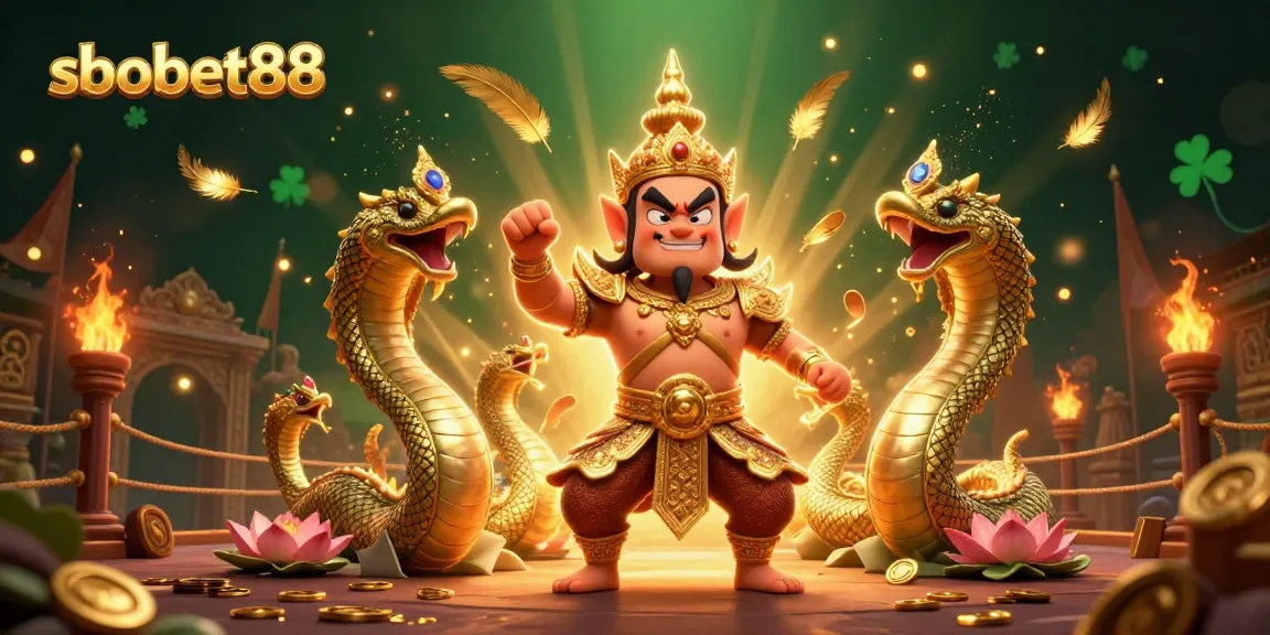 Savor sbobet88's thrilling experience in this vibrant 3D casino scene with legendary guardians and exciting game elements.