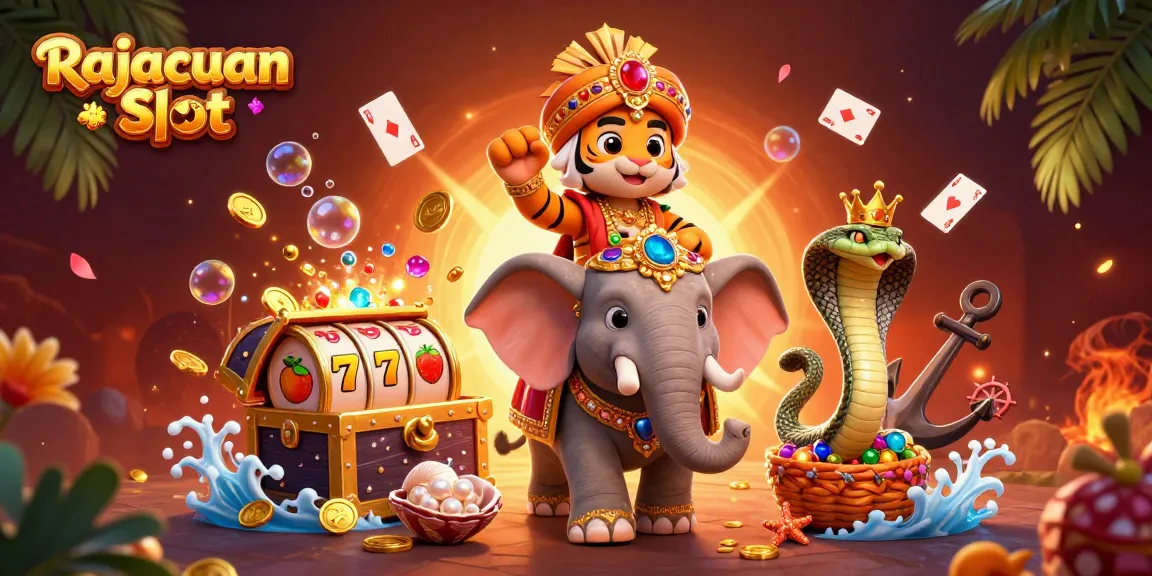 Menangkan permainan Rajacuan Slot dengan meraih jackpot dalam ilustrasi kasino yang kaya warna.