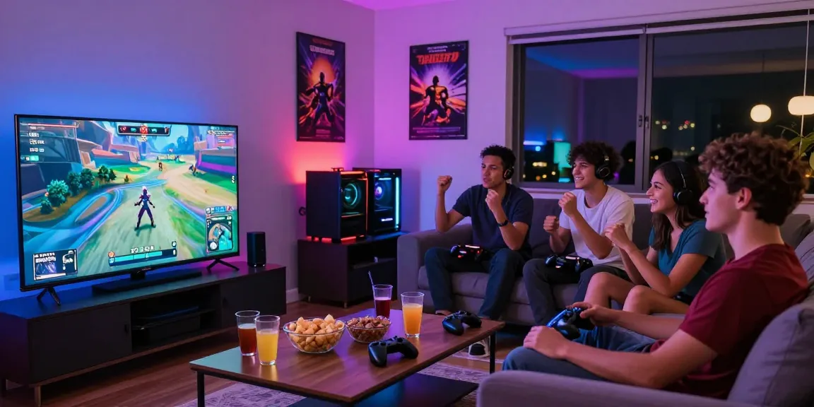 Engaged players enjoying CIKA4D gaming session in a vibrant living room.