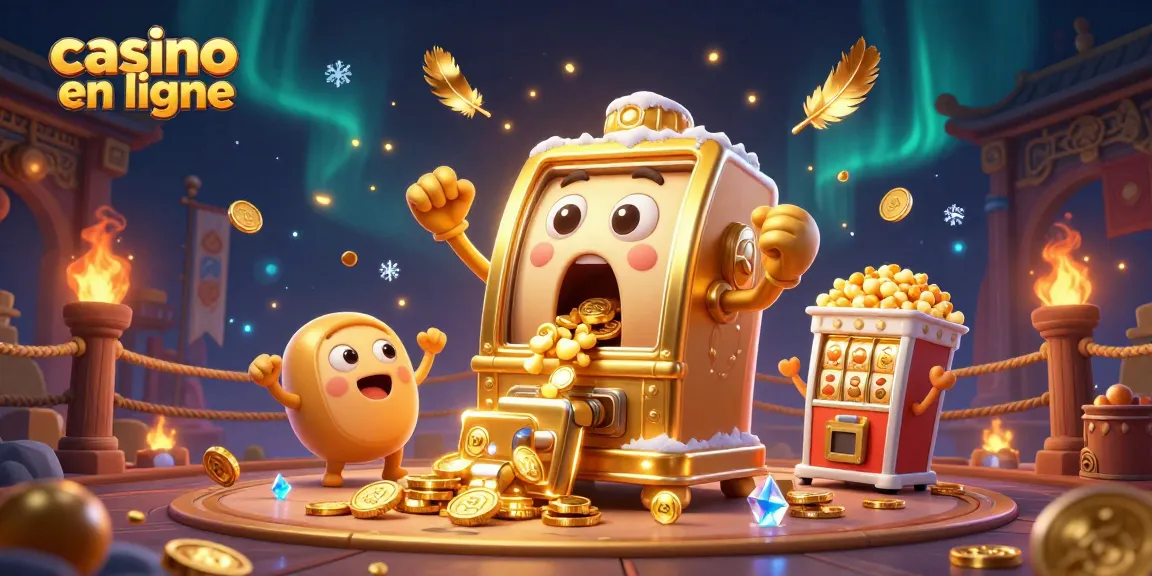 Gagnez avec les machines à sous dorées dans un casino en ligne animé.