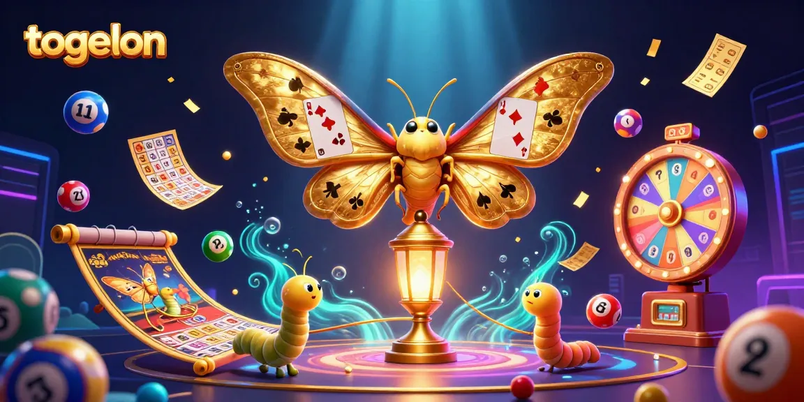 Experience thrilling lottery action with togelon, featuring a dynamic scene of a golden moth and bouncing numbered balls.