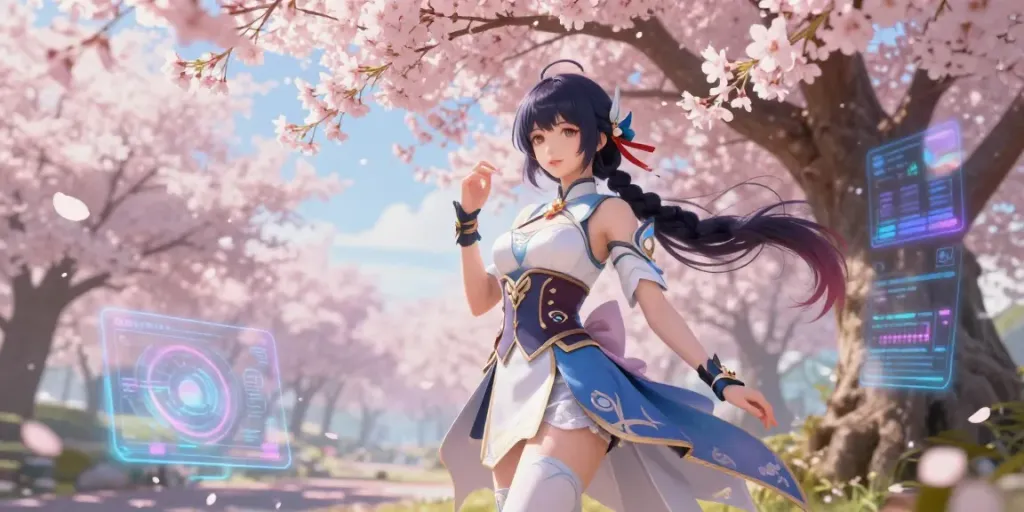 Enchanting AI waifu NSFW character in a fantasy cherry blossom setting