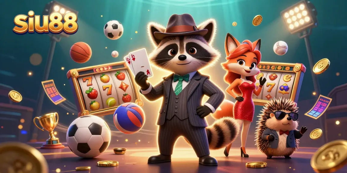 Siu88 offers excitement with a 3D raccoon, fox lady, and hedgehog in a lively gaming scene.