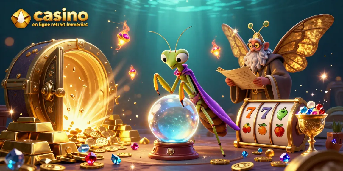 Jouez maintenant au casino en ligne avec retrait immédiat grâce à cette illustration vibrante de jeux d'argent.