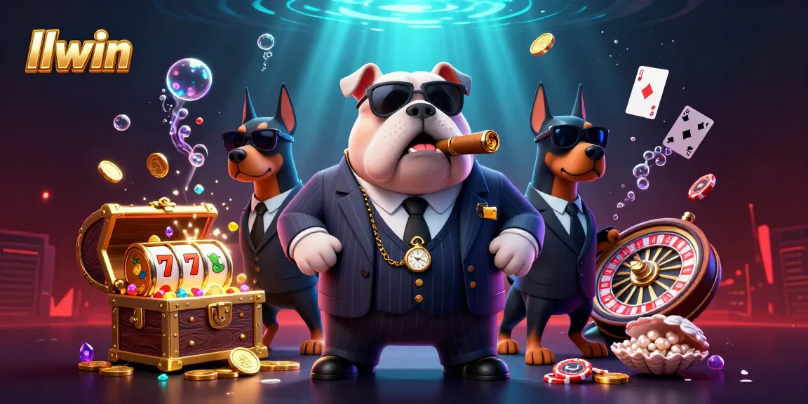 Experience thrilling moments at llwin with a cartoon mafia boss and Doberman bodyguards in a vibrant casino scene.
